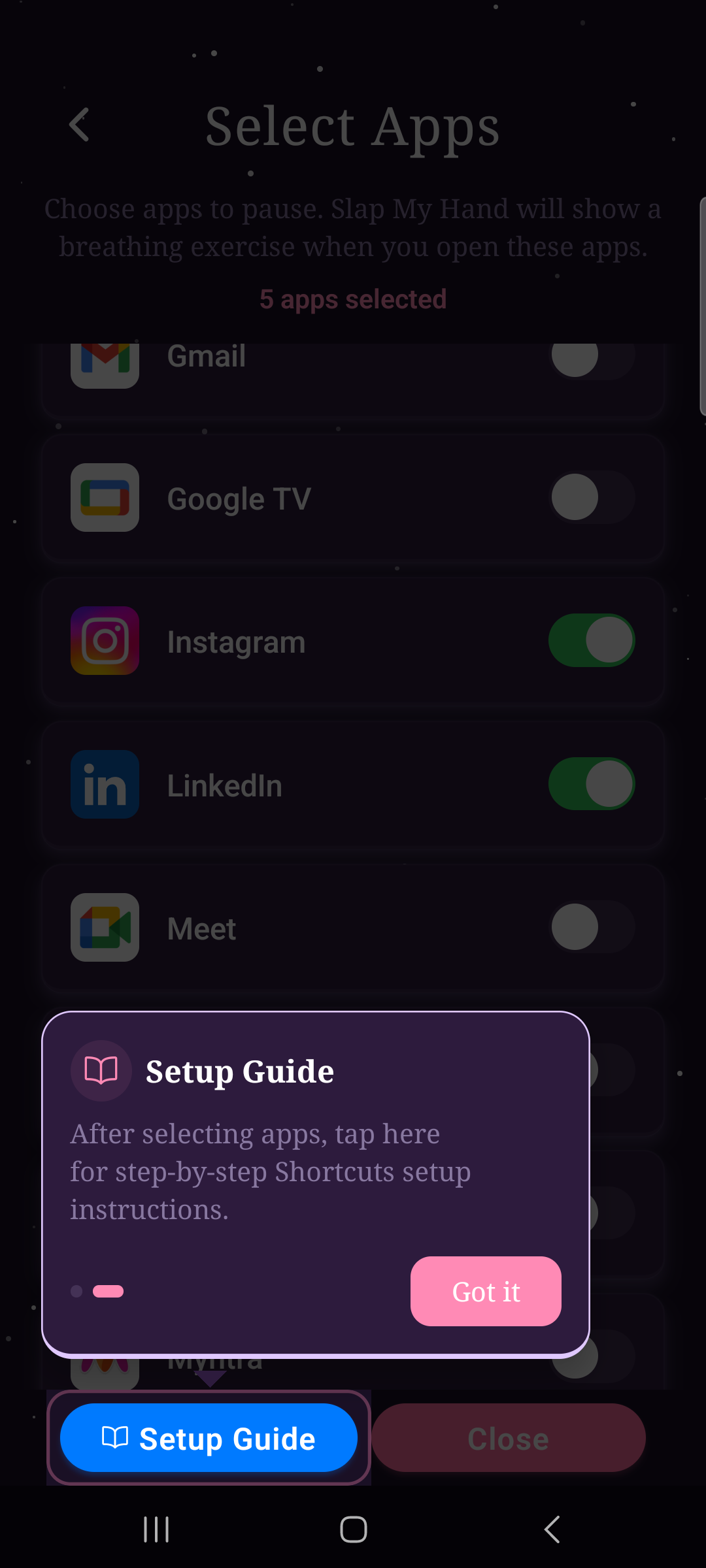 Select apps to pause
