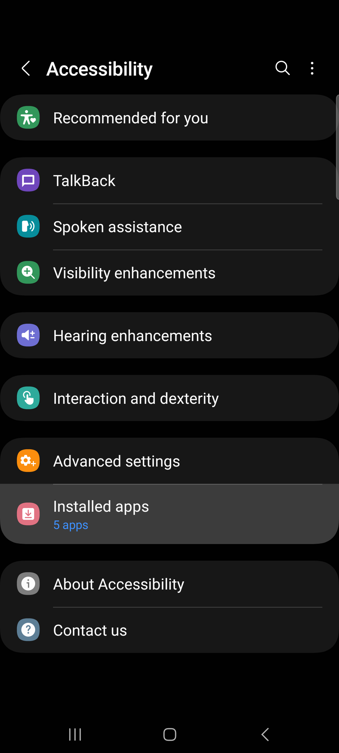 Find installed apps in accessibility settings