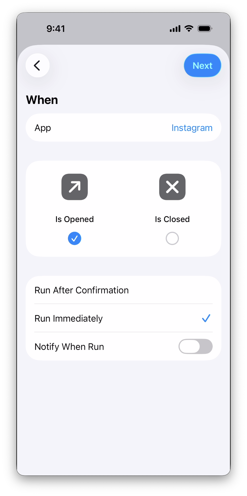 Verify app selection