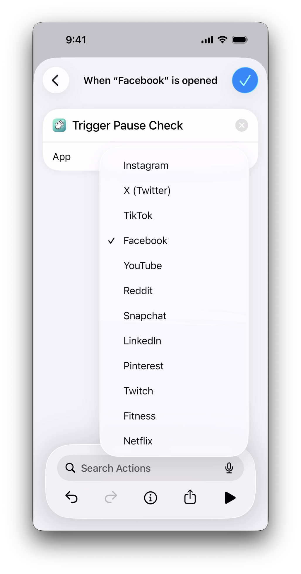 Select app in action