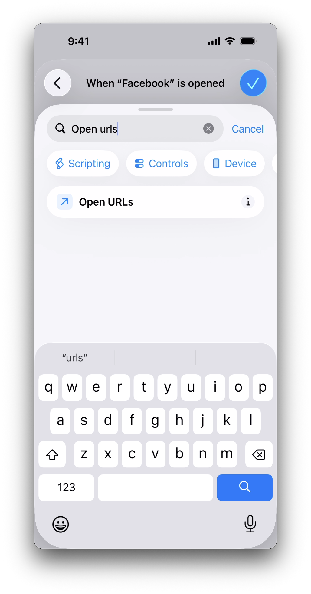 Add Open URLs action