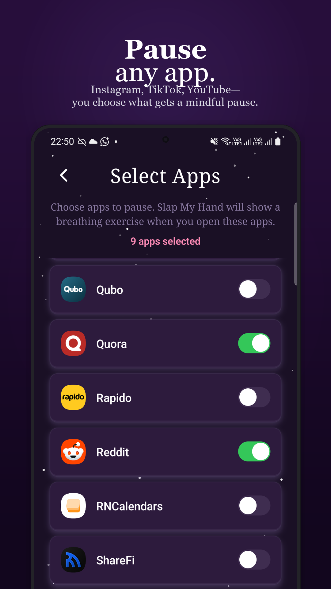 Select apps to pause